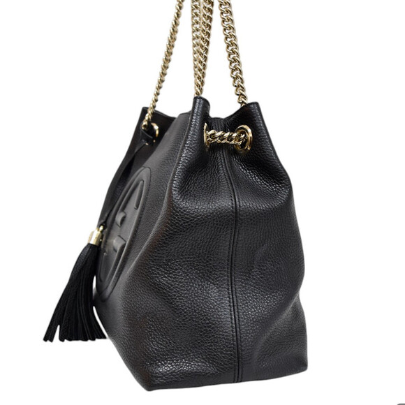 Gucci Soho Interlocking GG Tote Bag Chain Shoulder Strap Black Leather - Picture 2 of 9
